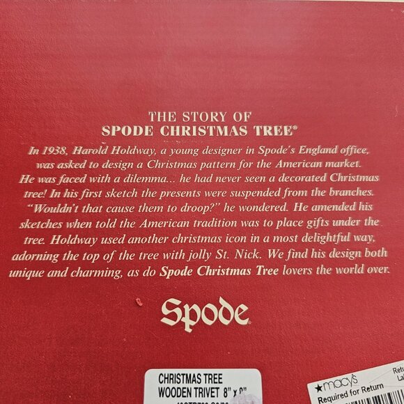 Spode Christmas Tree Tile and Wood Trivet 8" square original box vintage - Picture 14 of 14